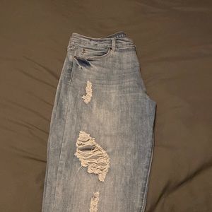 Distressed, high rise skinny jeans